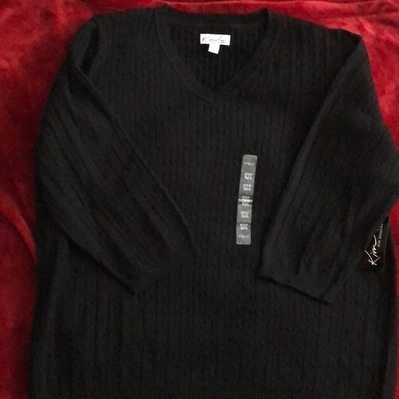 Kim Rogers V Neck Cable Sweater 3/4 Sleeve - Picture 3 of 3
